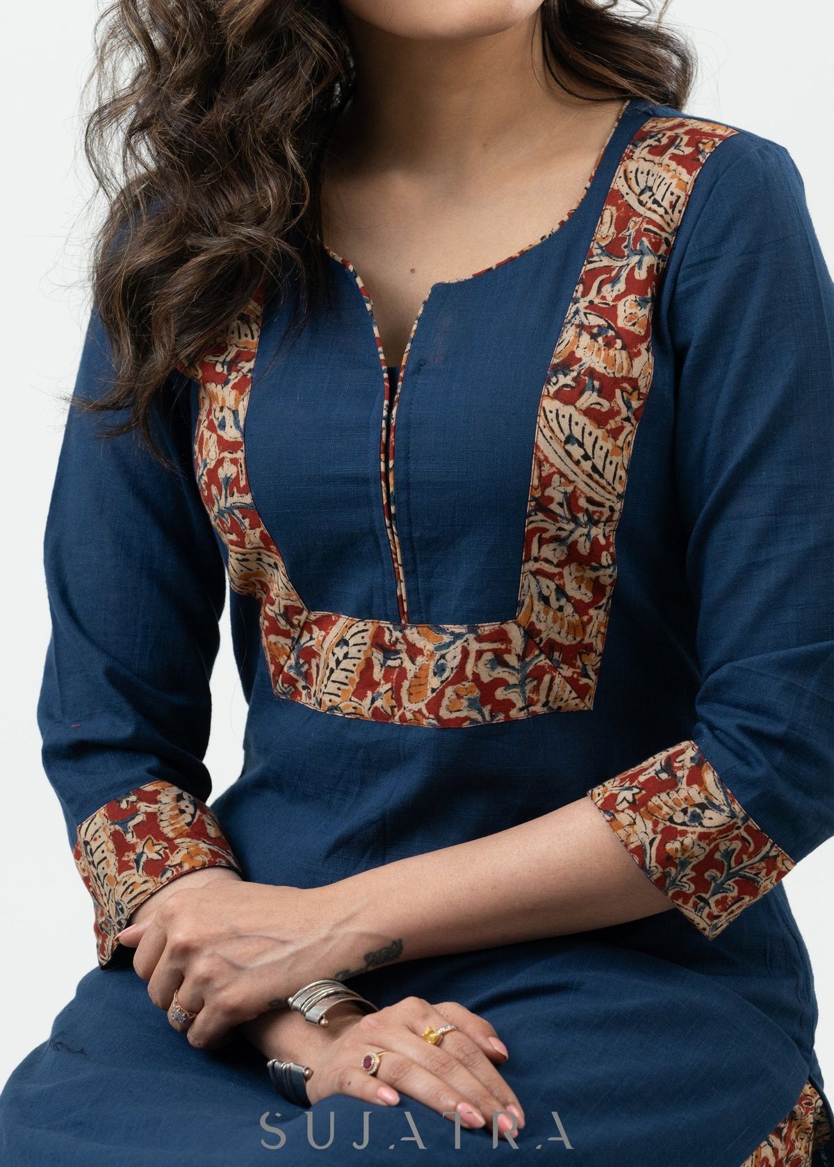 Navy Blue Cotton Kalamkari Kurta